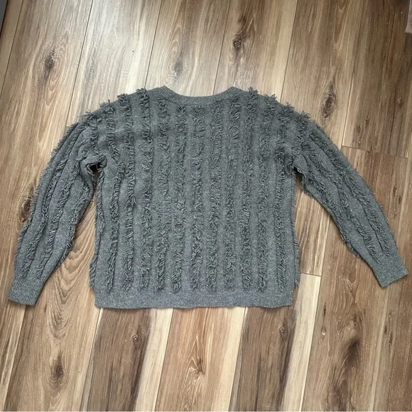 Madewell 100% Merino Wool Fringe Stripe Sweater Gray XS Boxy Cropped - Picture 3 of 10
